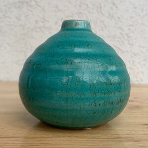 Ceramic bud vase. Beautiful blue green.